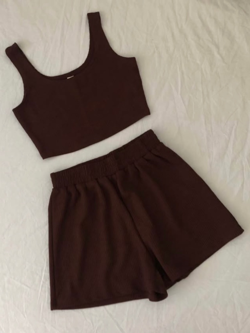 NWOT-Brown Ribbed Two-Piece Lounge Set